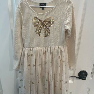 Lilt Cream Dress with Gold Sequin Bow
